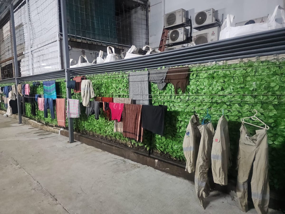 Outdoor laundry drying area — NextDorm31@Tuas dormitory in Tuas, Singapore