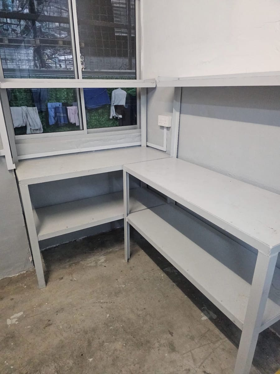 Common area storage and prep tables — NextDorm31@Tuas dormitory in Tuas, Singapore